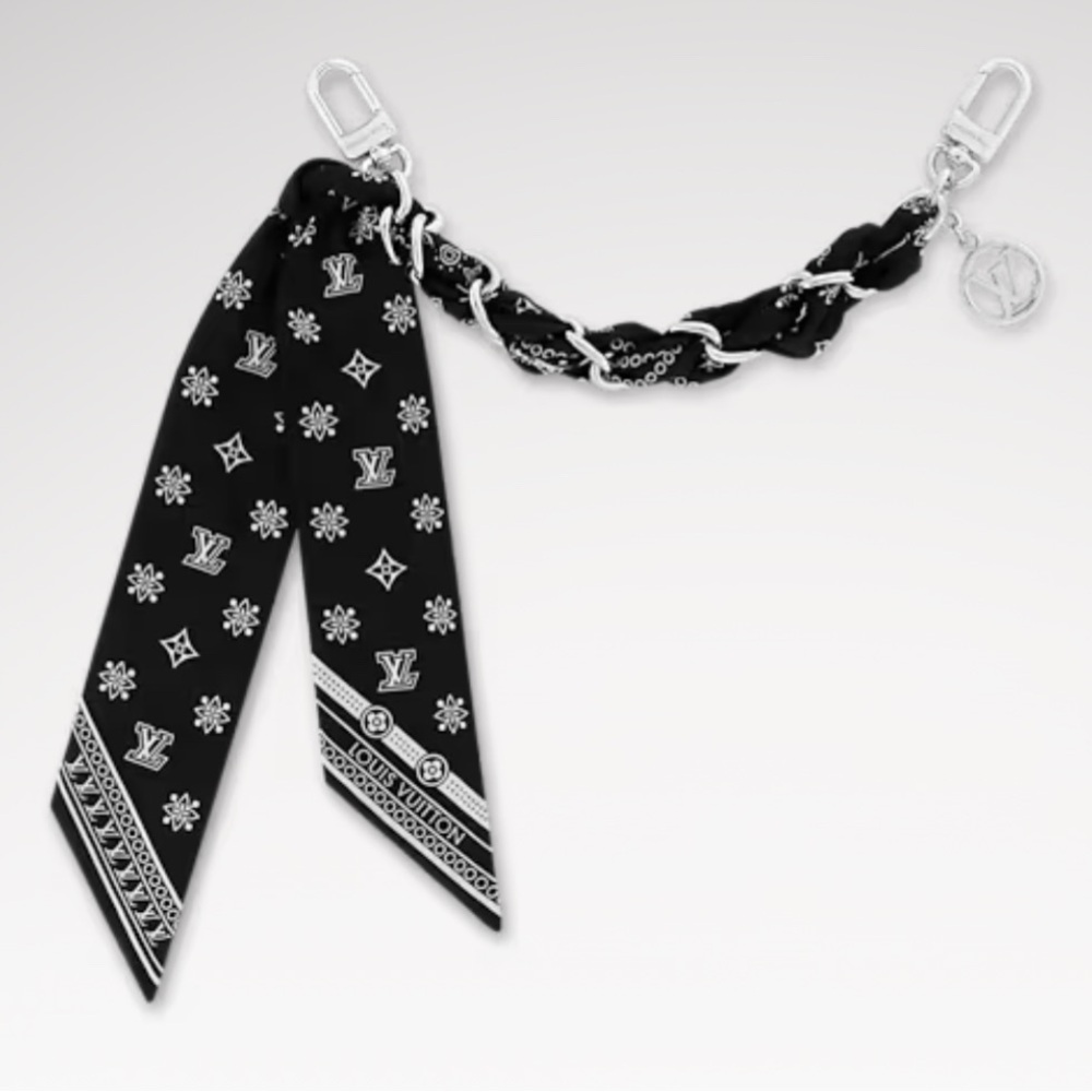 Louis Vuitton Black and White Bandana Scarf Chain Bag Charm